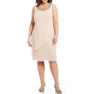LE BOS Embellished Tier Ruffle Chiffon Dress 20W Light Peach Sleeveless Wedding